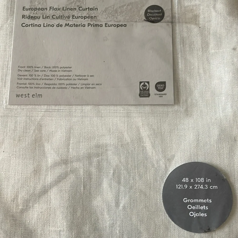 European Flax Linen Blackout Grommet Curtain 48x108